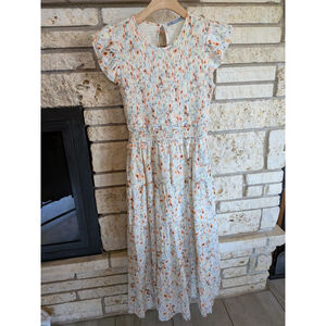 Women's Tart White Orange Floral Smocked Maxi Dress L